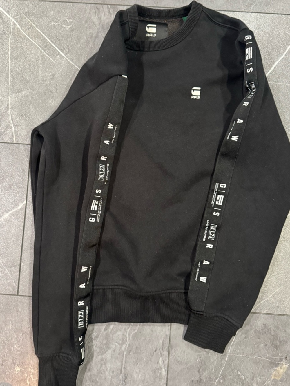 G-Star Black Crewneck Sweatshirt with Branded Sleeve Tape